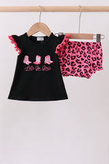 Black let's go girl boots leopard bloomer set