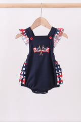 Navy flag applique gingham ruffle bubble