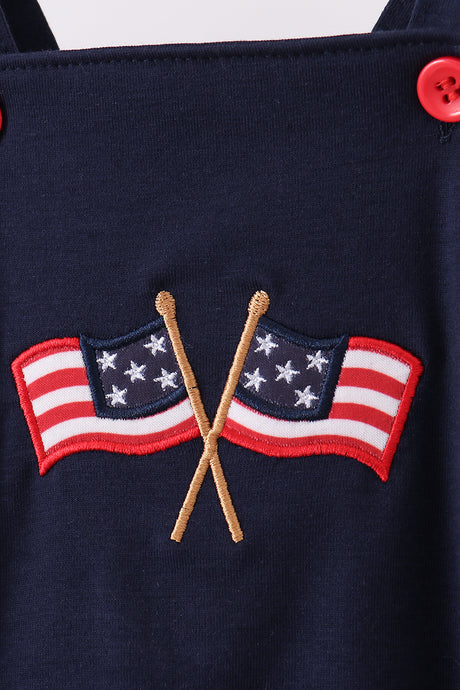 Navy flag applique gingham ruffle bubble