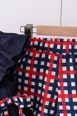 Navy flag applique gingham ruffle shorts set