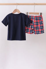 Navy flag applique gingham shorts set