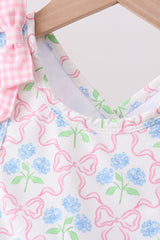 Pink hydrangea bow print 2pc swimsuit