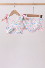 Pink hydrangea bow print 2pc swimsuit