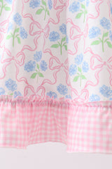 Pink hydrangea bow print ruffle dress