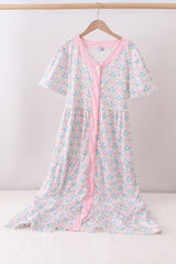 Pink hydrangea bow print tiered dress