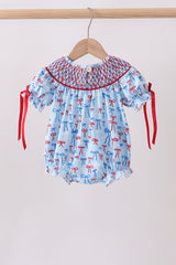 Blue bow smocked bubble
