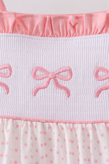 Pink bow smocked dot ruffle dress