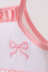 Pink bow smocked dot ruffle dress
