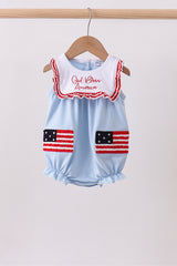 Blue god bless America flag french knot ruffle bubble