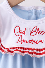 Blue god bless America flag french knot ruffle bubble
