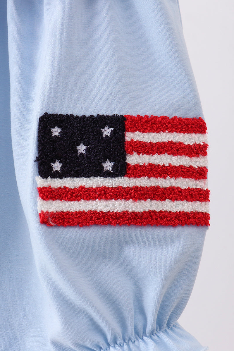 Blue god bless America flag french knot ruffle bubble