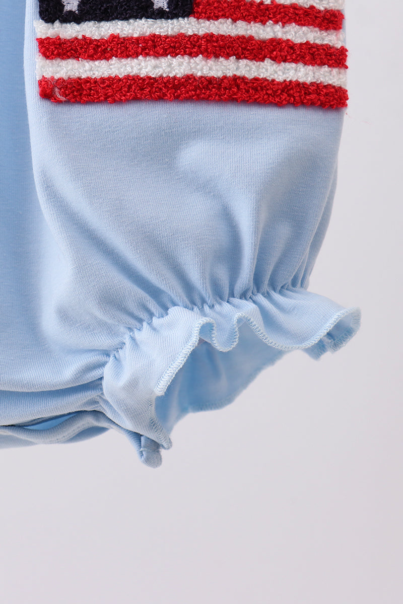 Blue god bless America flag french knot ruffle bubble