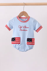 Blue god bless America flag french knot bubble