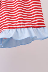 Blue god bless America flag french knot ruffle shorts set