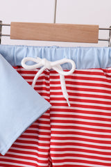Blue god bless America flag french knot shorts set