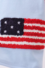 Blue god bless America flag french knot shorts set