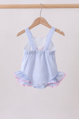 Blue bow embroidery seersucker ruffle swimsuit