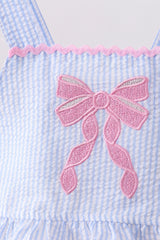 Blue bow embroidery seersucker ruffle 2pc swimsuit