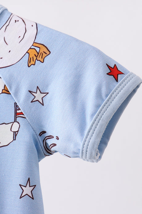 Blue goose flag print bamboo romper
