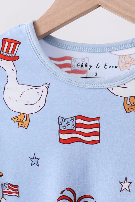 Blue goose flag print bamboo pajama set