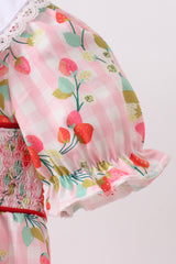Pink strawberry smocked bubble