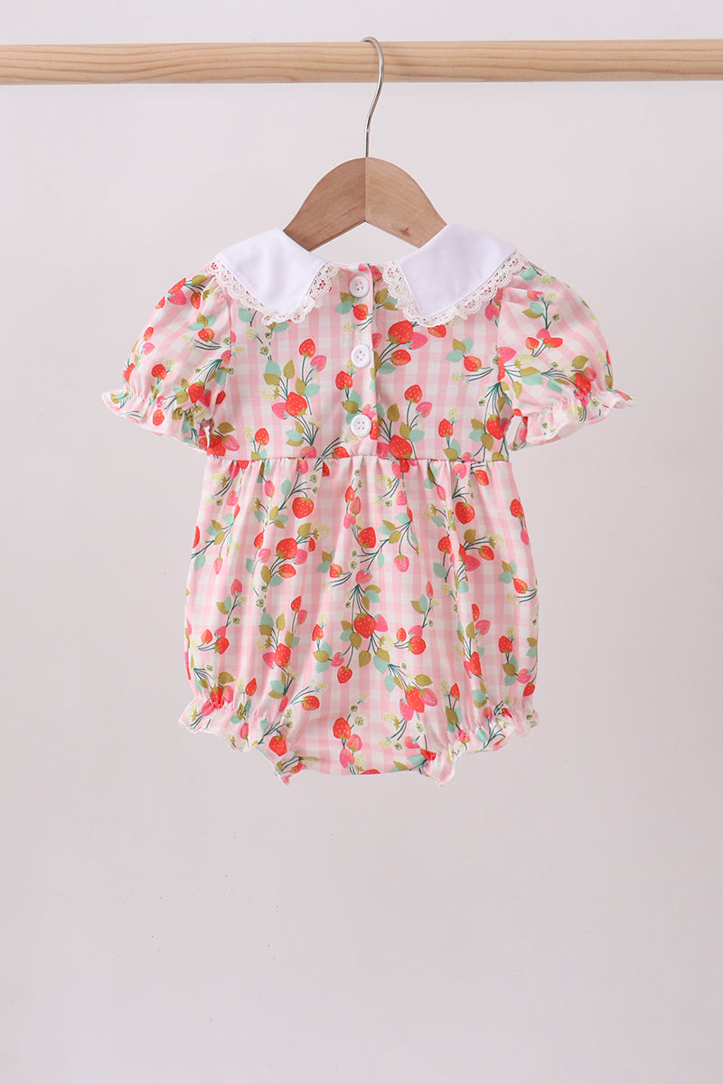 Pink strawberry smocked bubble