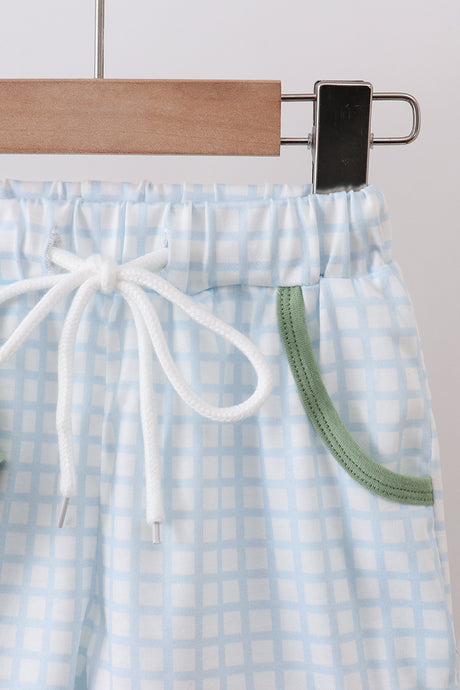 Green pocket plaid shorts set