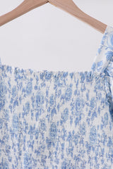Blue rose smocked ruffle dress (length 41.33in)