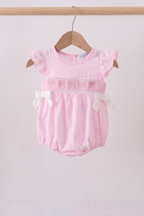 Pink bow smocked ruffle bubble