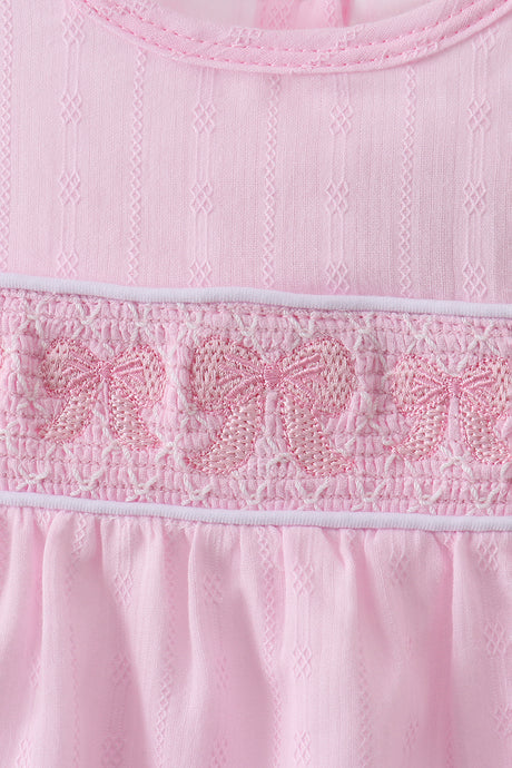 Pink bow smocked ruffle bubble