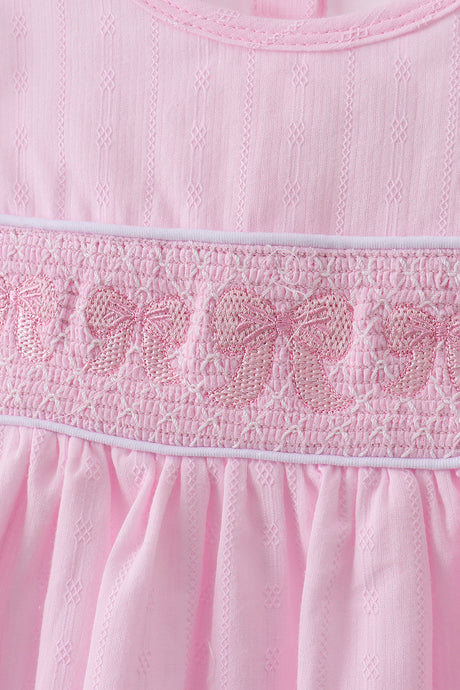 Pink bow smocked ruffle dress