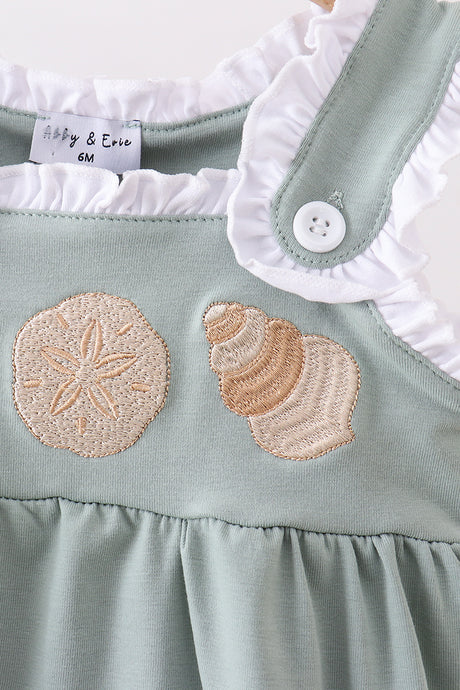 Sage starfish shell embroidery ruffle bubble