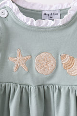 Sage starfish shell embroidery bloomer set