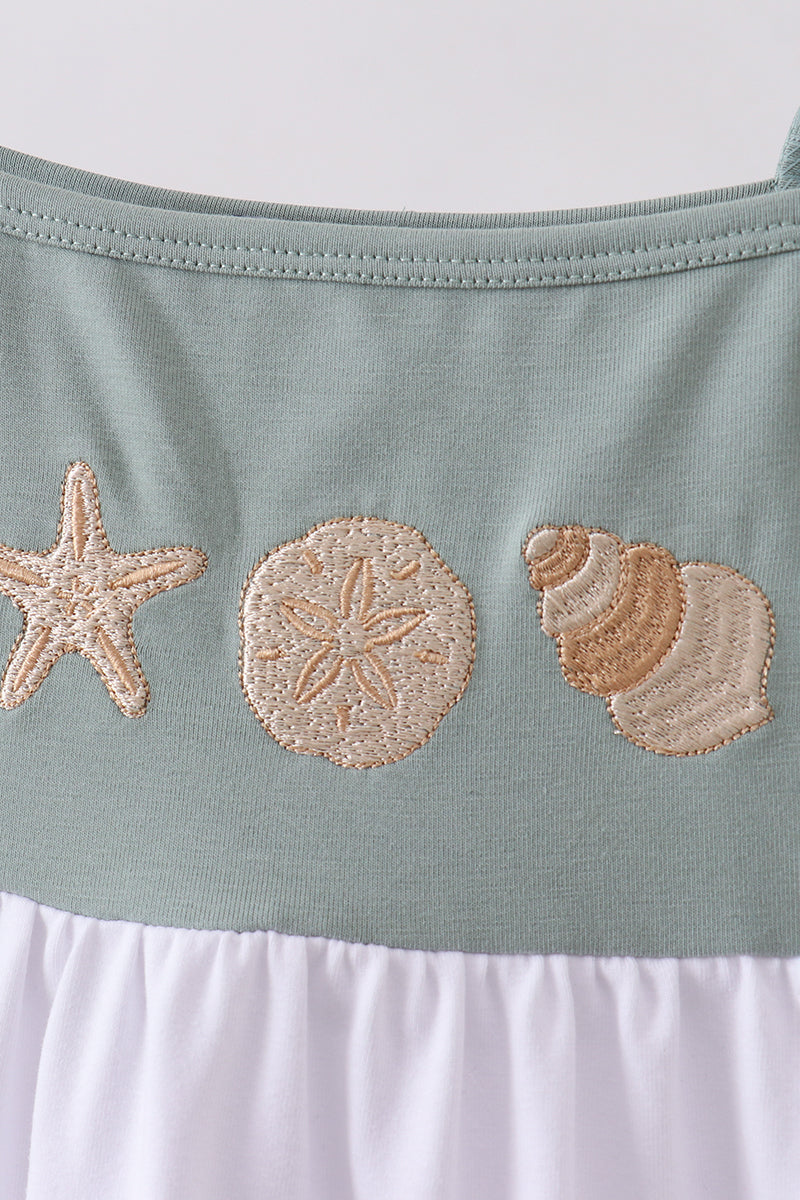 Sage starfish shell embroidery tiered dress – Honeydew USA