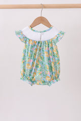 Green lemon smocked ruffle bubble