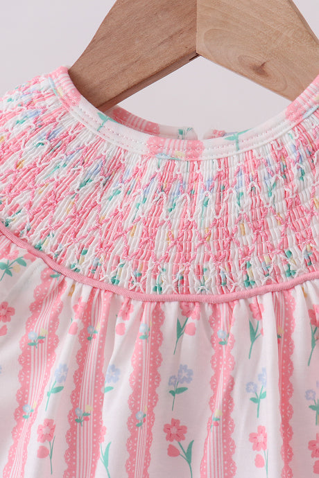 Blush floral smocked ruffle bubble