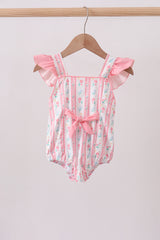 Blush floral print ruffle bow swimsuit