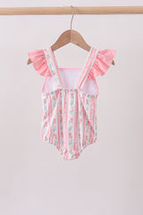 Blush floral print ruffle bow swimsuit