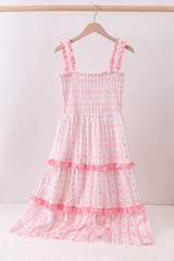 Blush floral smocked tiered dress