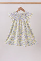 Golden meadow floral smocked ruffle dress