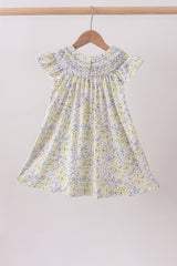 Golden meadow floral smocked ruffle dress