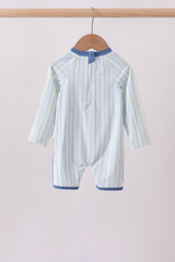 Blue shark applique stripe swimsuit
