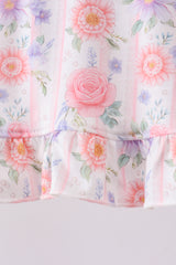 Purple rose bow smocked ruffle bloomer set