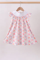Purple rose bow smocked ruffle dress