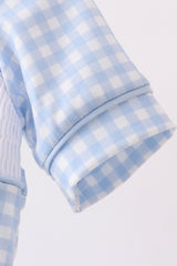 Blue tool smocked gingham bubble