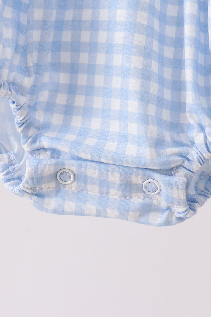 Blue tool smocked gingham bubble