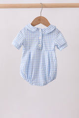 Blue tool smocked gingham bubble