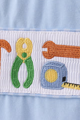 Blue tool smocked top