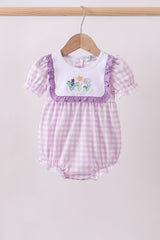 Purple floral embroidery gingham ruffle bubble