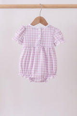 Purple floral embroidery gingham ruffle bubble